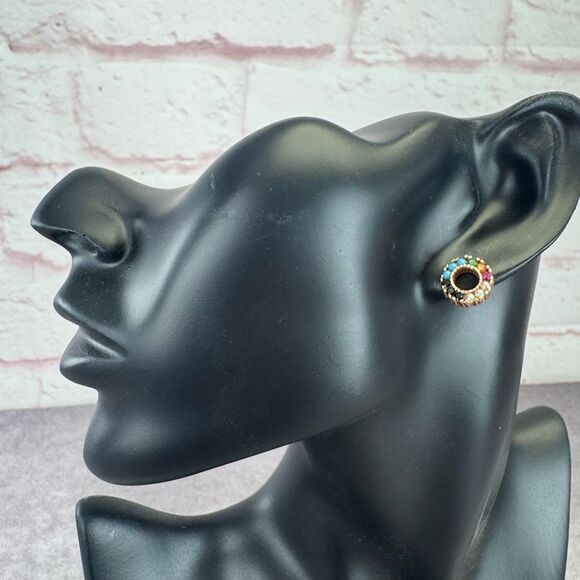 Tous STRAIGHT SMALL DISC EARRINGS IN ROSE SILVER VERMEIL WITH GEMSTONES - Picture 3 of 9